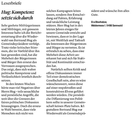 Leserbrief vom 24. September 2024 zur Wahl