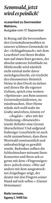 Leserbrief vom 19. September 2024 zur Wahl