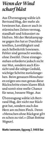 Leserbrief vom 18. September 2024 zur Wahl