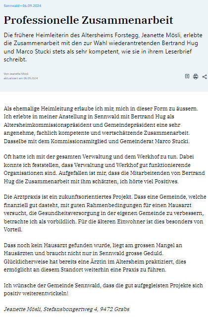 Leserbrief vom 6. September 2024 zur Wahl, erster Teil