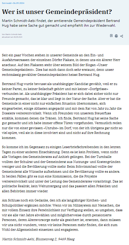 Leserbrief vom 6. September 2024 zur Wahl, zweiter Teil