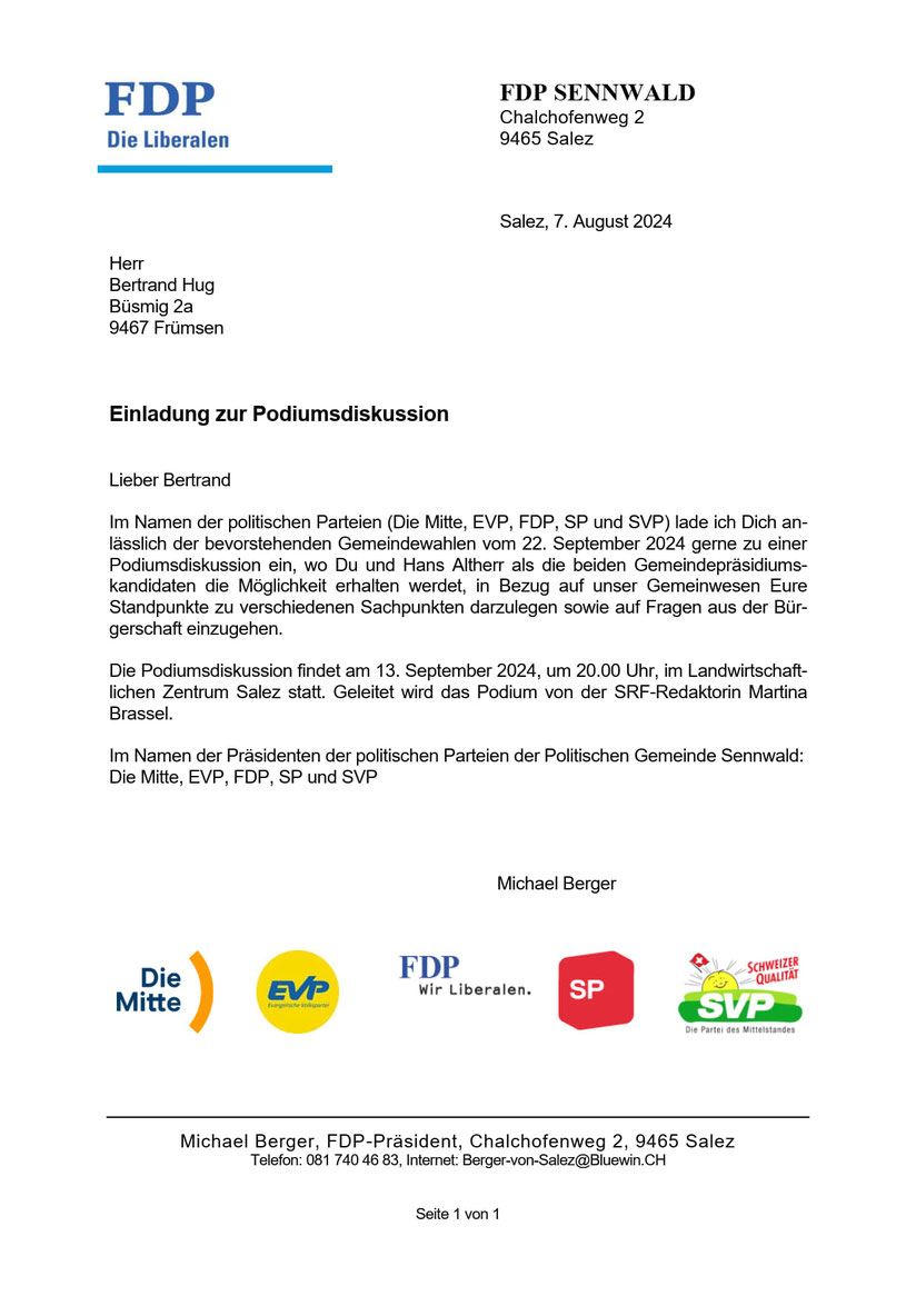 Korrespondenz zur Organisation des Wahlpodiums